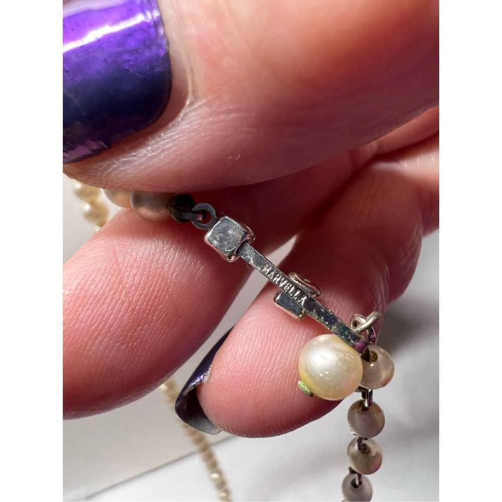 Vintage Signed‎ Marvella Faux Pearl with Rhinestone Hook Necklace - Picture 7 of 9